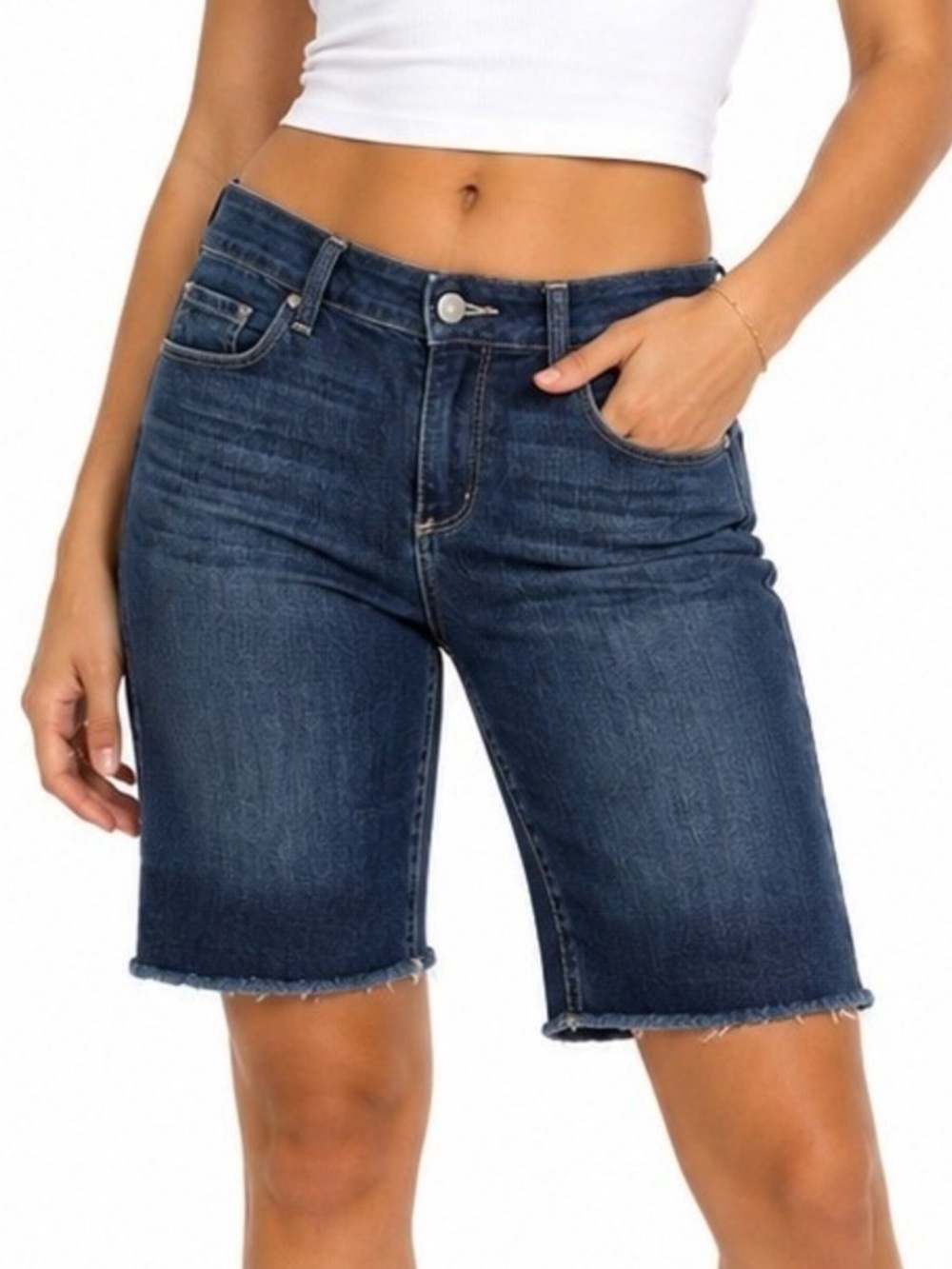 PAIGE Dark Blue Denim Bermuda Shorts